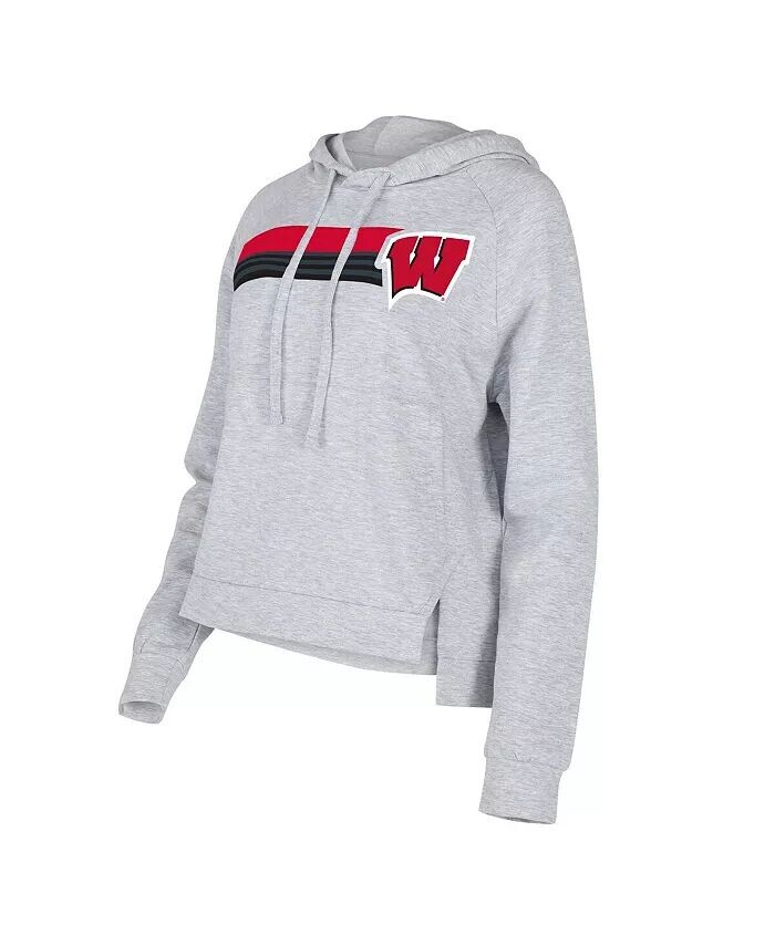 

Женский серый пуловер с капюшоном Wisconsin Badgers Cedar Tri-Blend реглан Concepts Sport