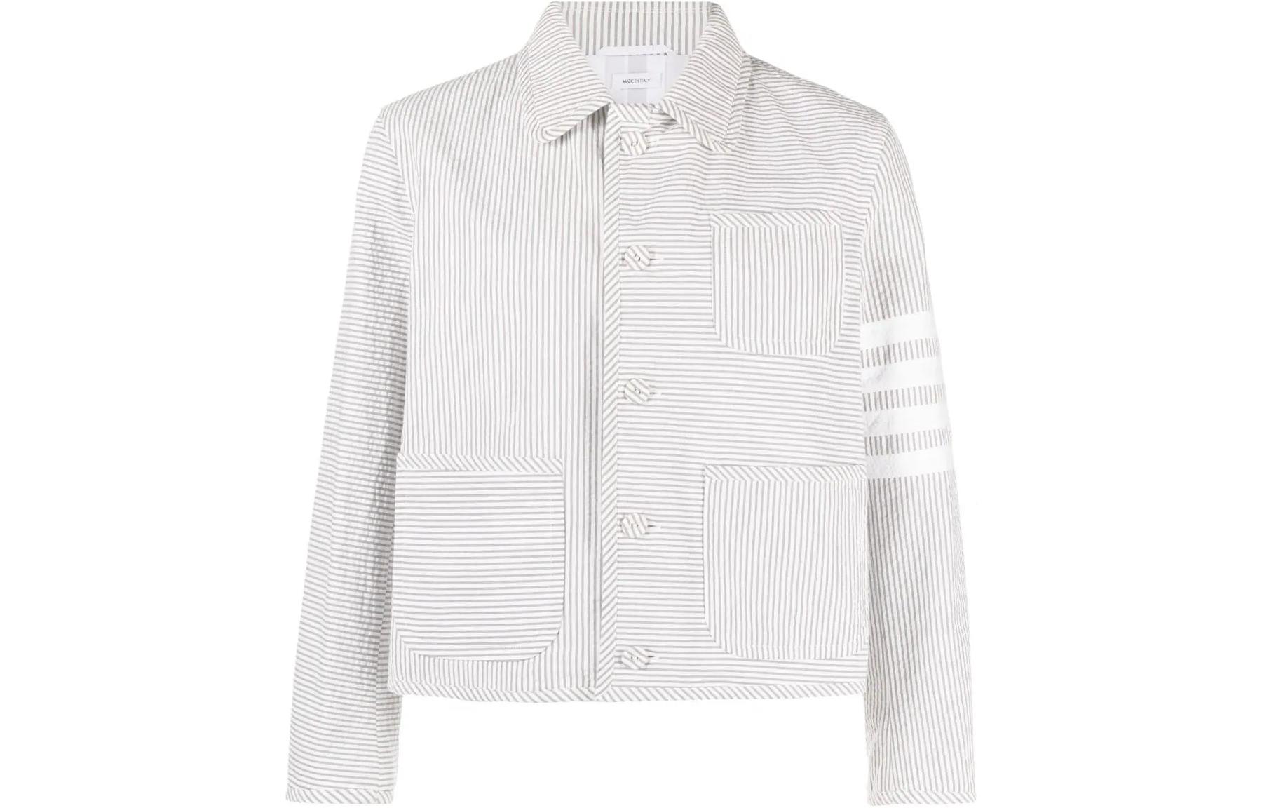 

Неструктурированная куртка из 4-полосного пике THOM BROWNE, светло-серый