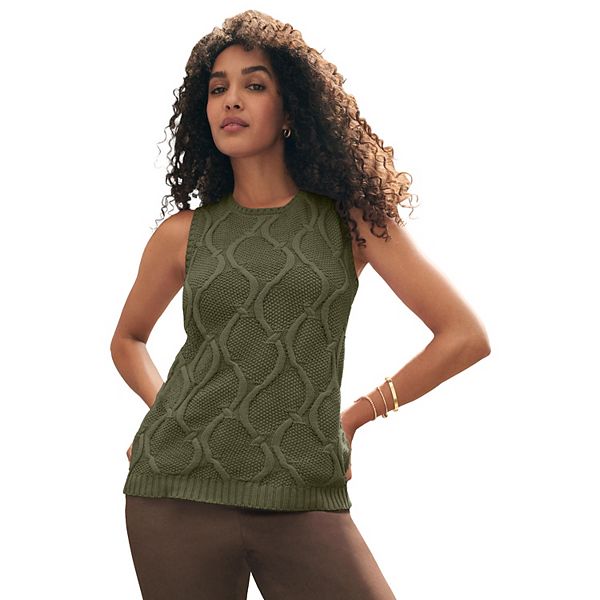 

Женская плюс сайз безрукавка с косой вязкой Jessica London, Dark Olive Green