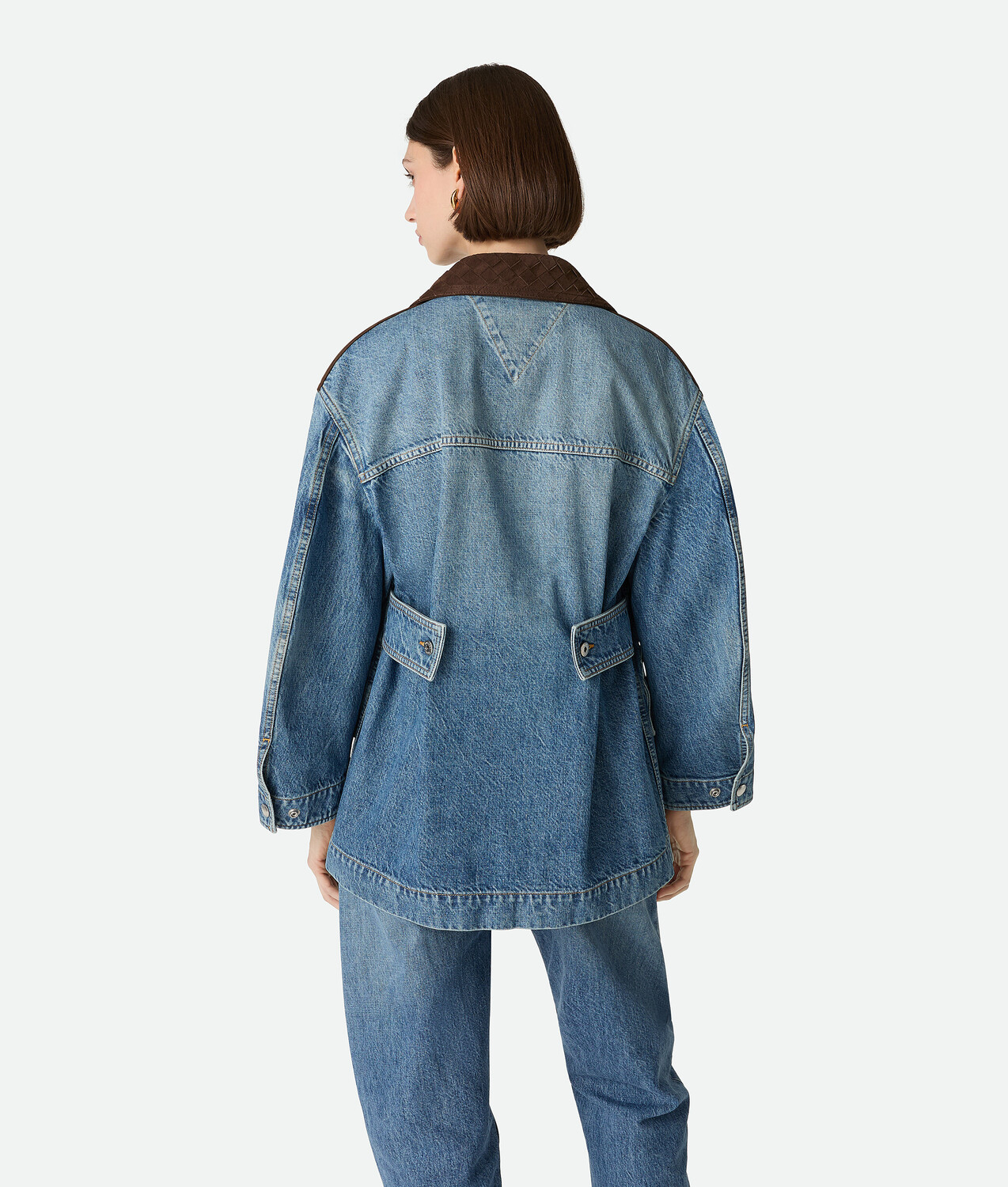 Vintage indigo denim jacket BOTTEGA VENETA, средне-синий — фото 3