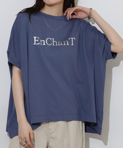 

Топ расклешенный с короткими рукавами, принт логотипа EGLANTINE, серо-голубой