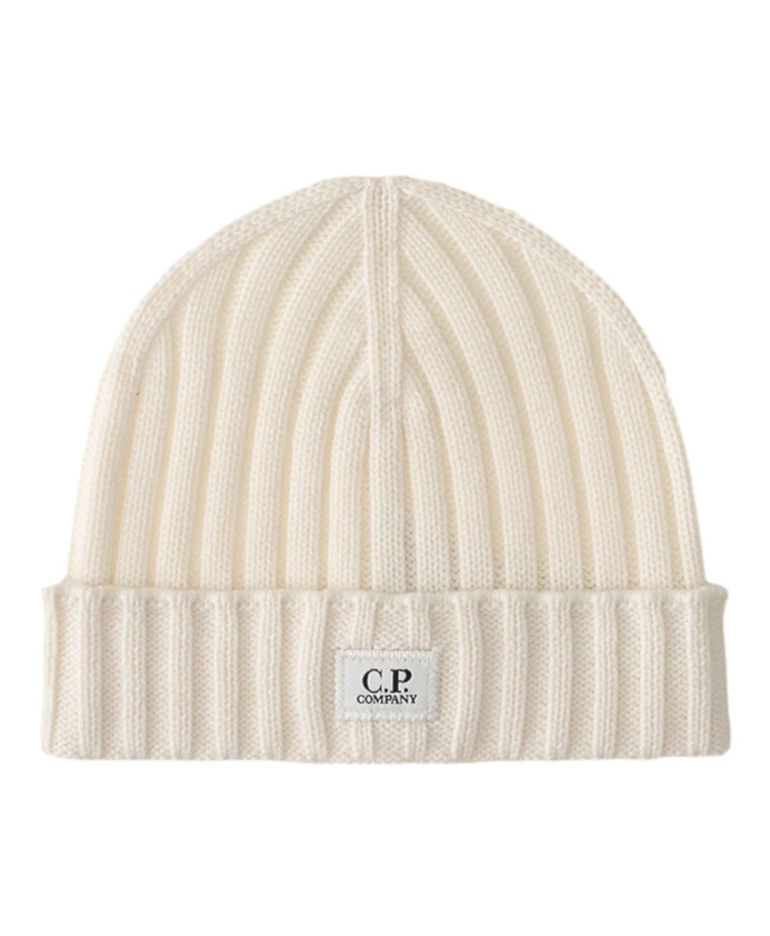 

Шапка-Бини из сверхтонкой мериносовой шерсти с логотипом C.P. Company, белый