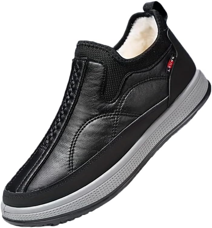 

Hhhchpm Термоустойчивые зимние ботинки Мужские зимние кроссовки без шнурков с противоскользящей подошвой из ПВХ, легкое надевание - ботинки для снега, льда, повседневной и официальной носки, черный