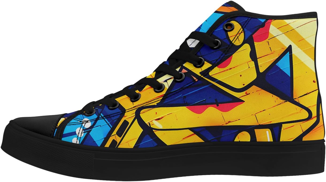 

Модные высокие кеды-граффити для мужчин и женщин, легкие стильные текстильные кроссовки, плоская подошва, дышащая обувь для студентов Coolcustomize, черный/синий/желтый/голубой