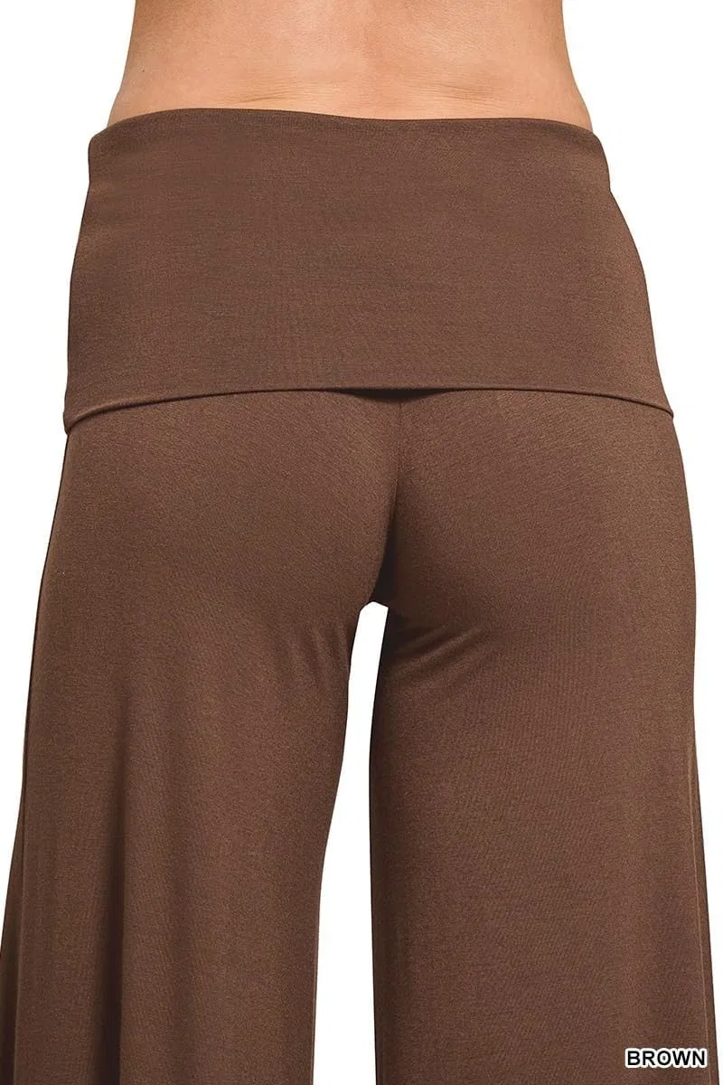 Женские широкие брюки Fold Over Waist Generic, коричневый — фото 4
