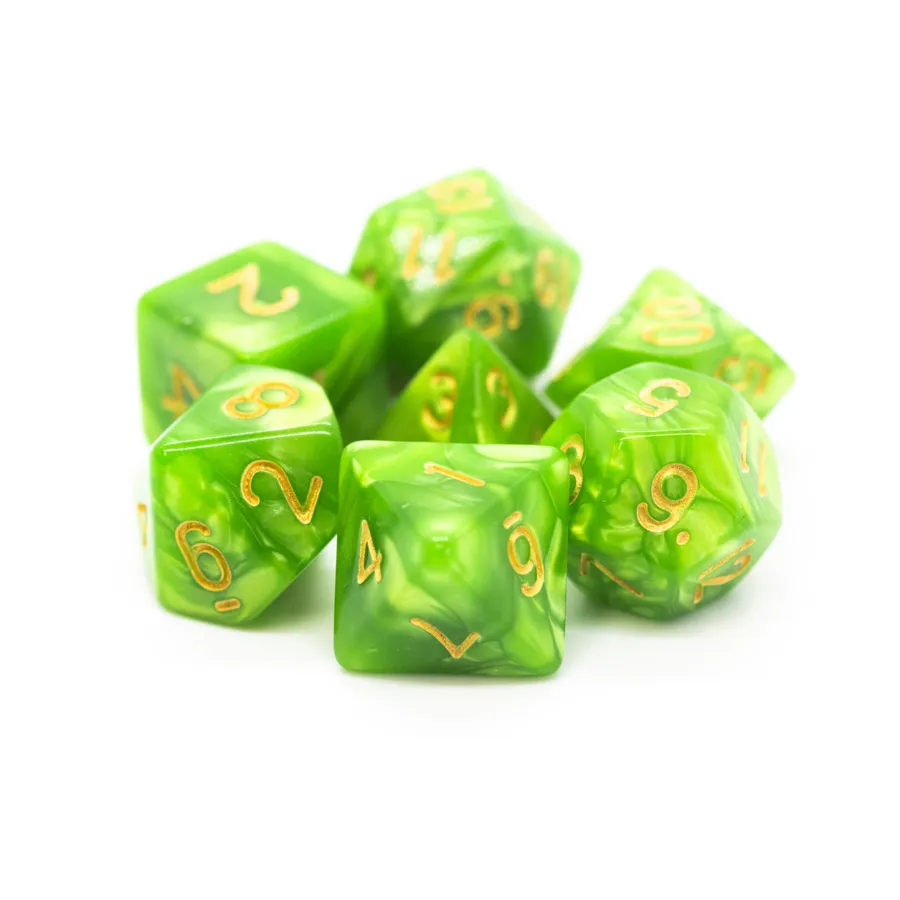 

Poly Set Светло-зеленый с золотом (7), Acrylic-Resin Dice - Pearl Drop