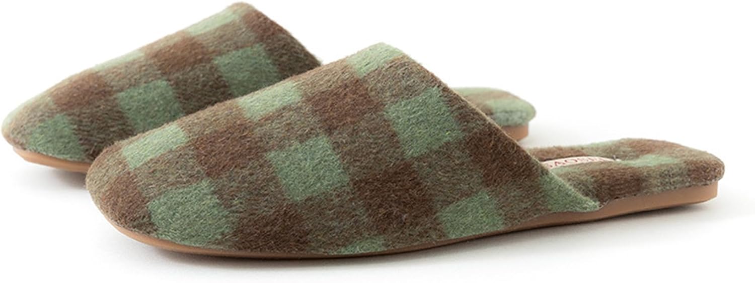

Клетчатые тапочки для женщин и мужчин, пушистые мюли в клетку с закрытым носком, противоскользящие домашние тапочки для дома и улицы Generic, зеленый