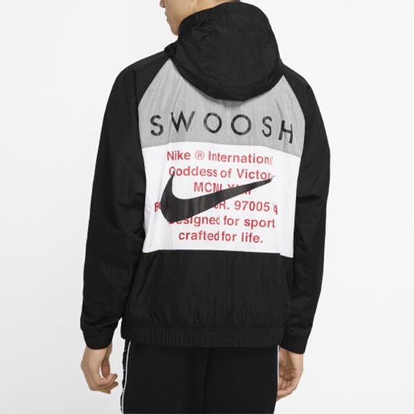 Куртка Nike Sportswear Swoosh Men's Woven Hooded Jacket 'Black', черный — фото 4