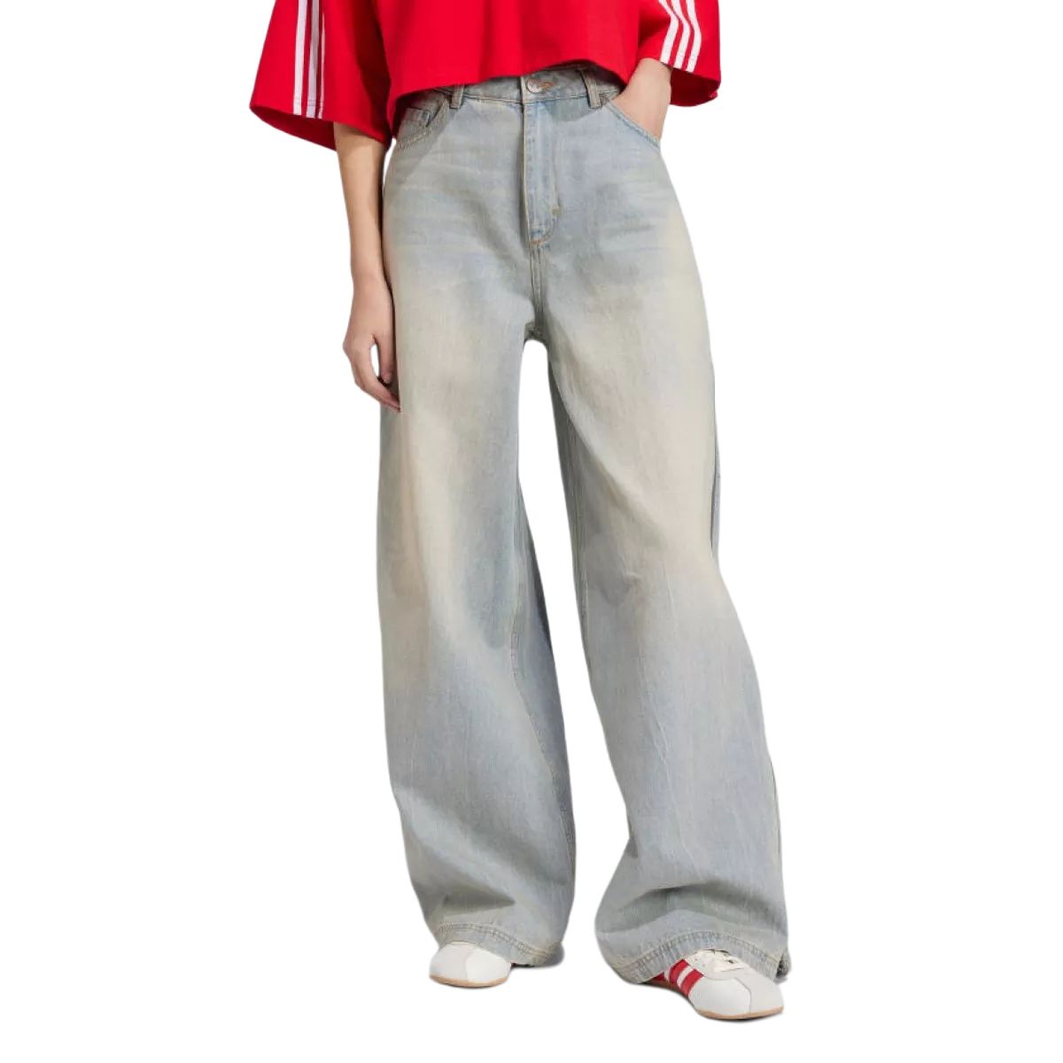 Джинсы Wide leg с застежкой-молнией Adidas, светлый индиго — фото 3