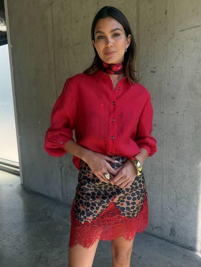 

Юбка с леопардовым принтом и кружевной отделкой Never Fully Dressed, Brown