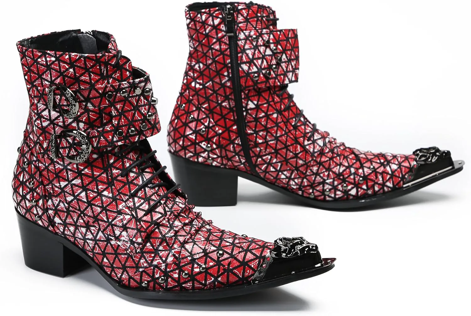 

Мужские повседневные вестерн-ботинки Santimon Mens - Средние ботинки из натуральной кожи с бусинами и металлическим носком «крыло» для выпускного, балла или дискотеки, красно-белый