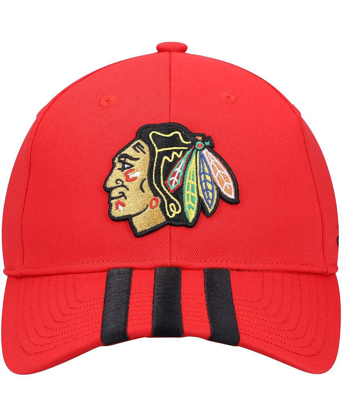 Мужская красная регулируемая кепка с тремя полосками в раздевалке Chicago Blackhawks adidas — фото 3