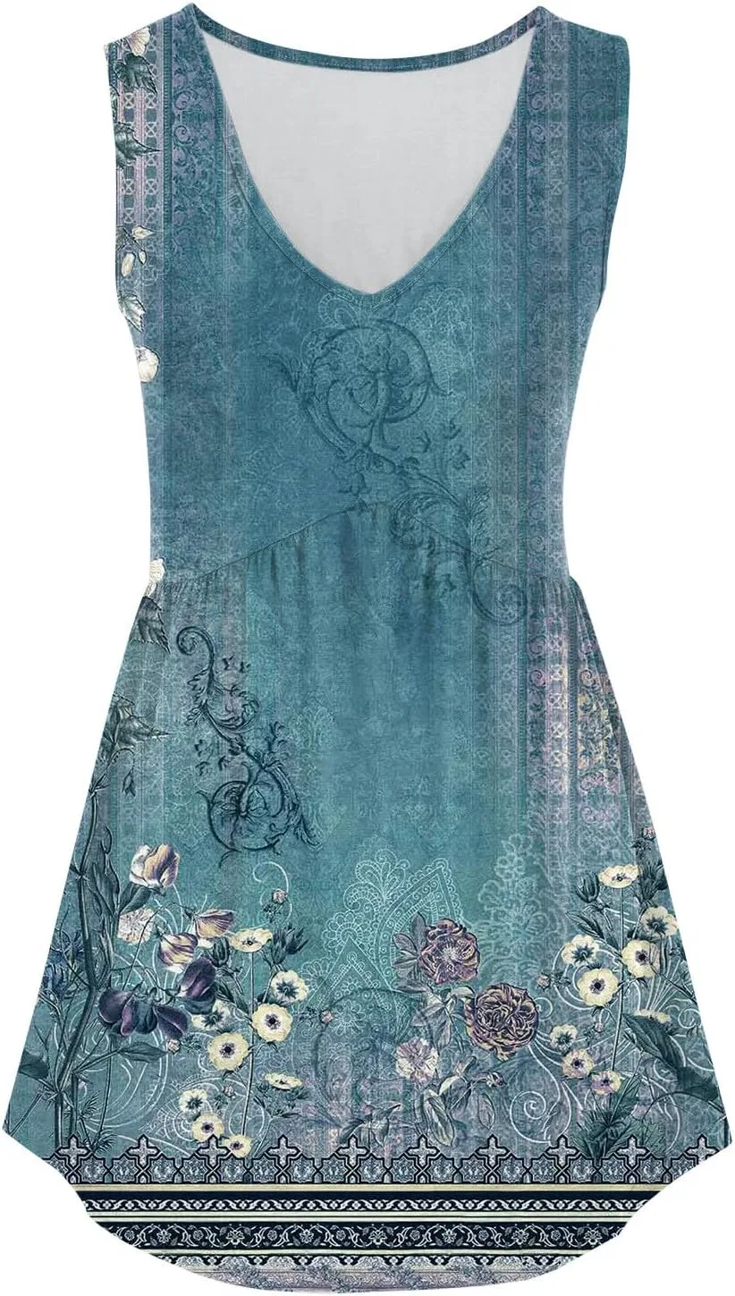 Топ женский, sleeveless, V-Neck, Floral Print, светло-синий — фото 3