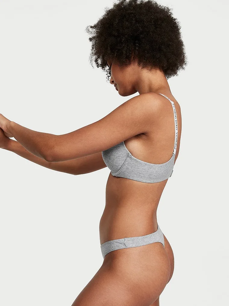Трусики-Стринги из эластичного хлопка с высоким вырезом для ног Victoria'S Secret, Smooth Medium Heather Grey — фото 3