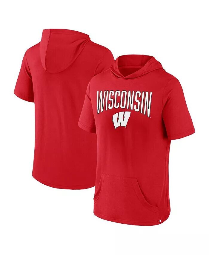 

Мужская красная футболка с капюшоном Wisconsin Badgers Outline Lower Arch Fanatics