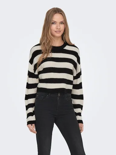 

Only вязаный свитер "ONLMALAVI L/S CROPPED PULLOVER KNT NOOS", цвет Black Stripes:Wide/ Pumice Stone
