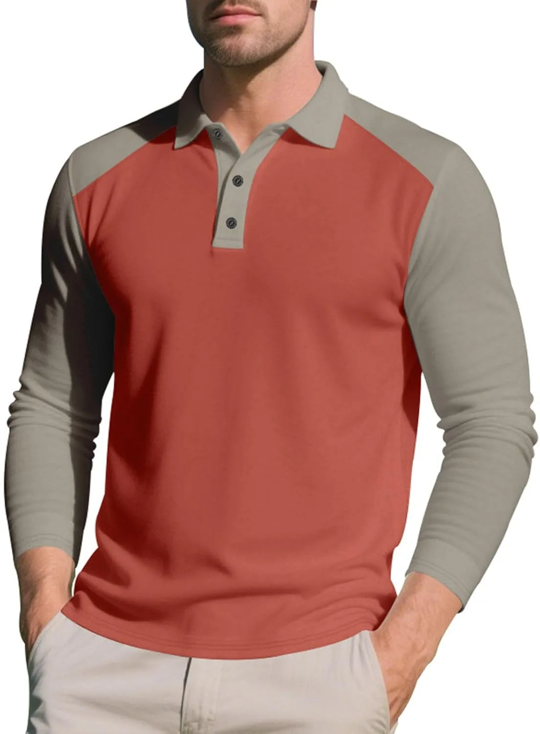 

Мужская поло с цветными блоками Casual Long Sleeve Lapel Button Down Slim Fit