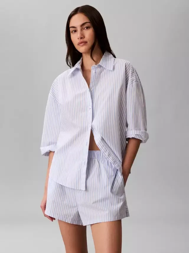 Пижамные шорты из полосатого поплина, цвет Sera Blue Descent Calvin Klein