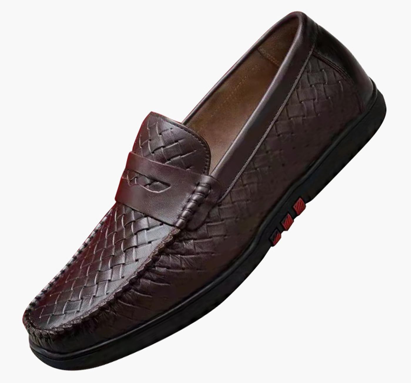 Мужские повседневные кожаные слипоны Santimon Mens, лоферы с отделкой пенни, удобные дышащие мокасины для прогулок, летние ботинки и прогулок на лодке, Coffee — фото 2