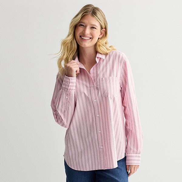

Женская повседневная рубашка на пуговицах Sonoma Goods For Life, Blush White Stripe