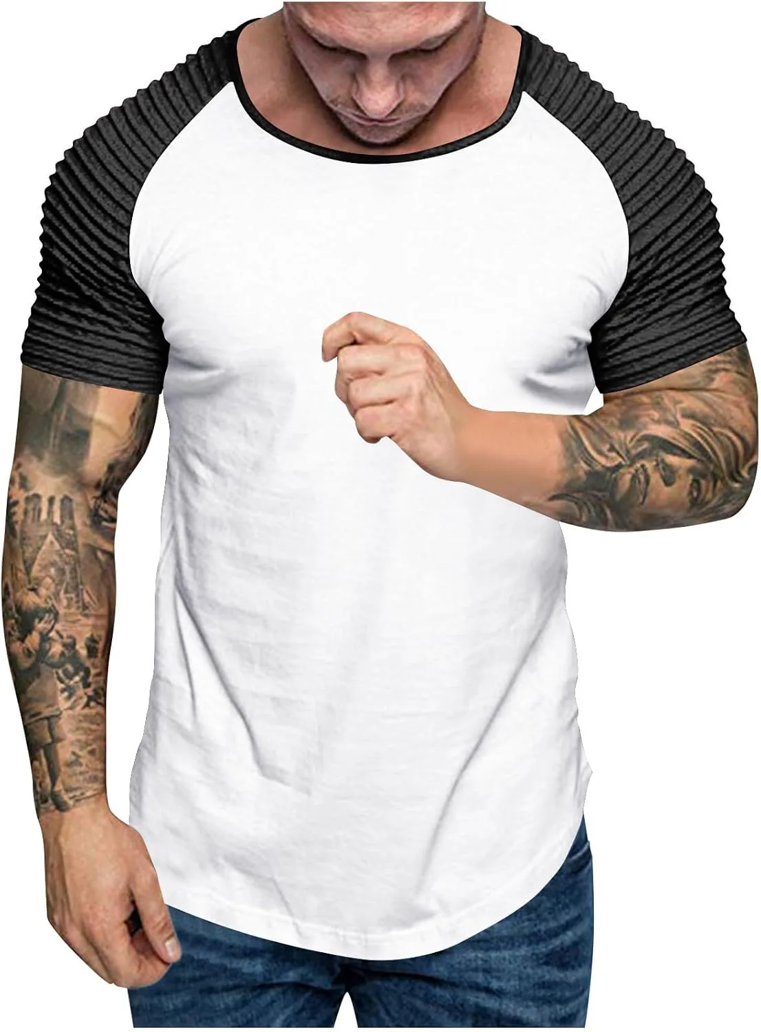 

Мужская футболка с регланными рукавами и плиссировкой для тренировок QUNPIU