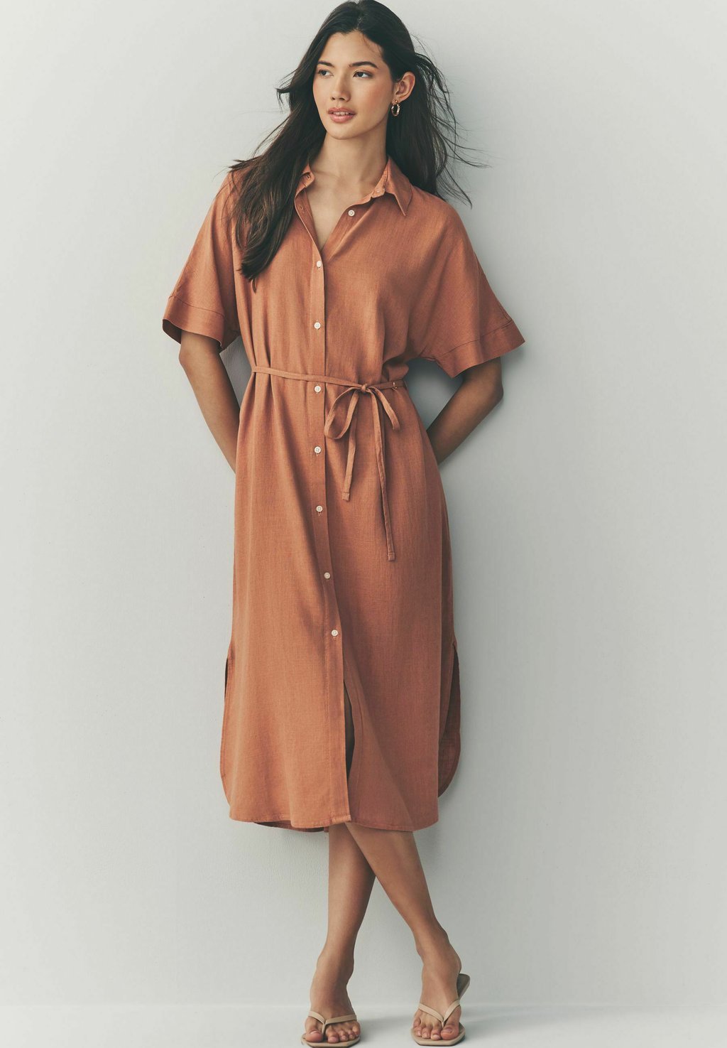 

Платье-рубашка SLEEVE TIE WAIST MIDI Next, коричневый