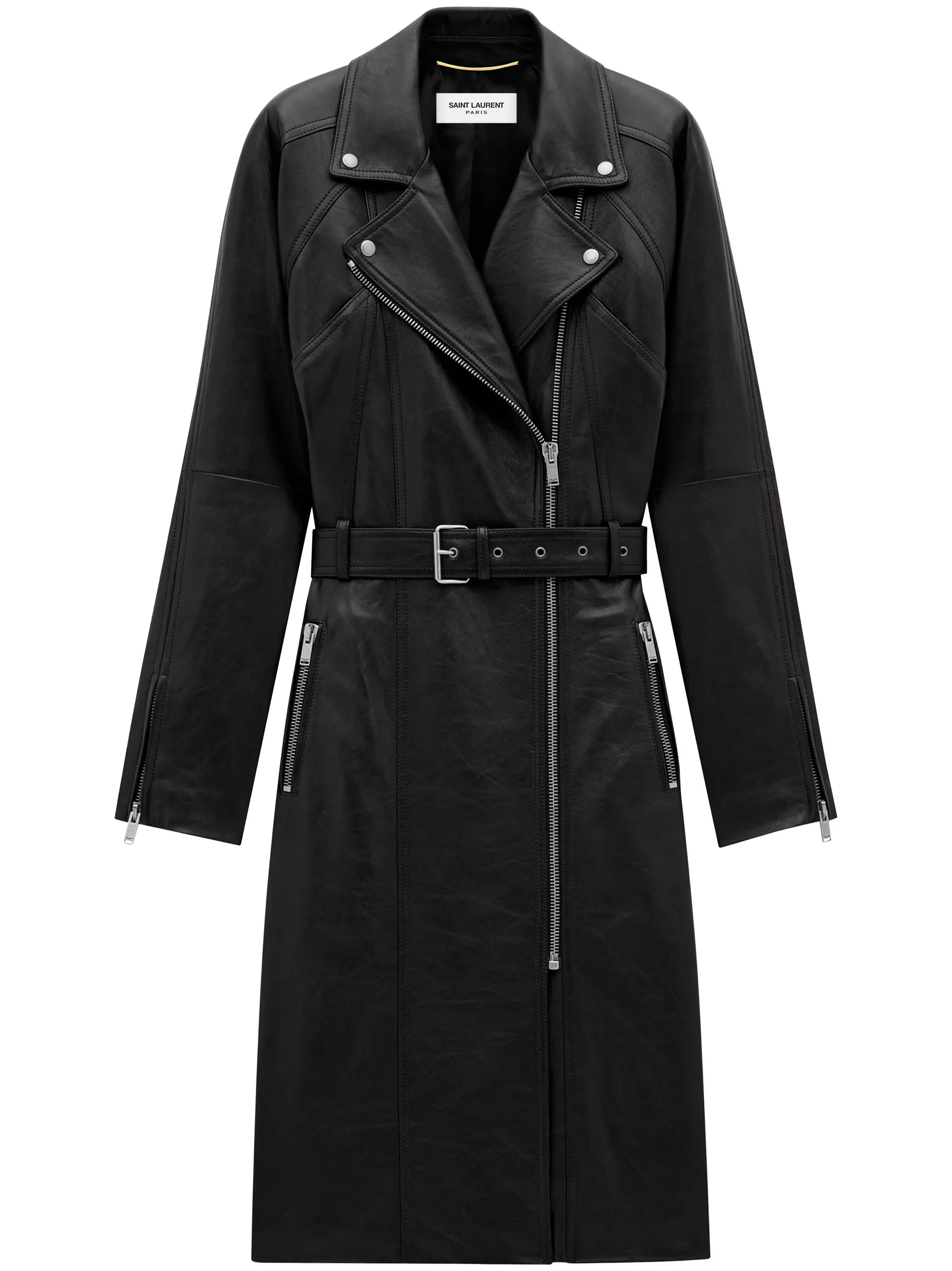 

Кожаное пальто Saint Laurent, черный