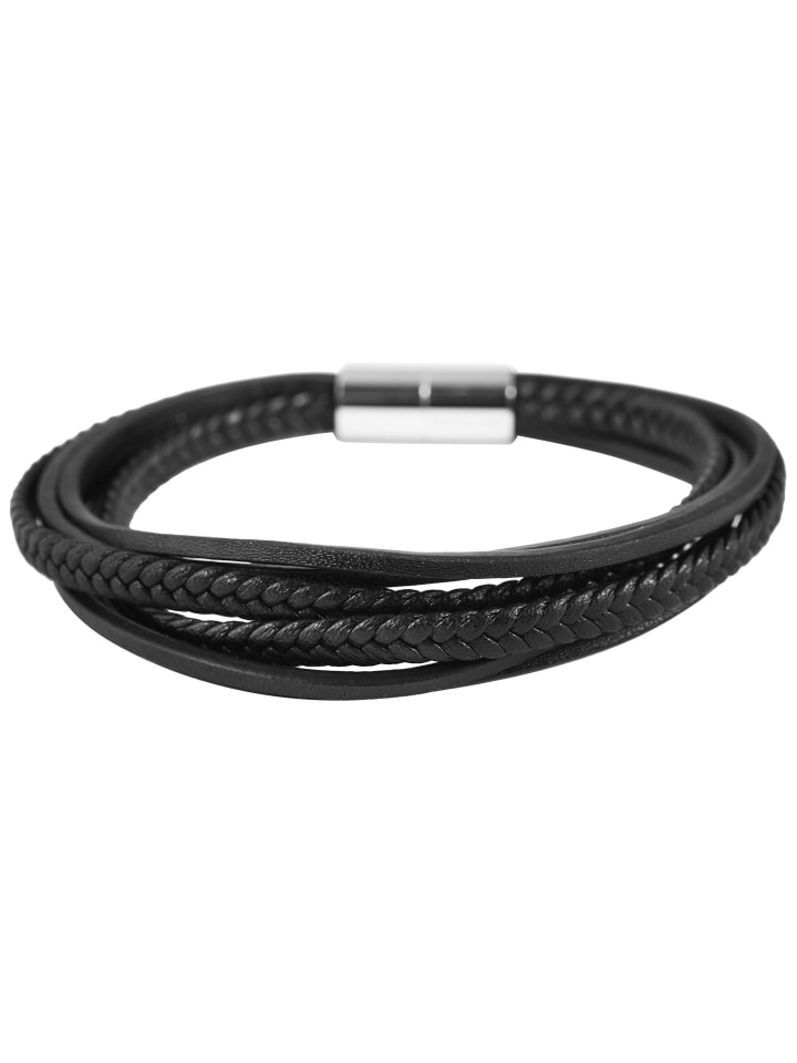 

Adeliás Мужской кожаный браслет, 21,5 см, серебристый