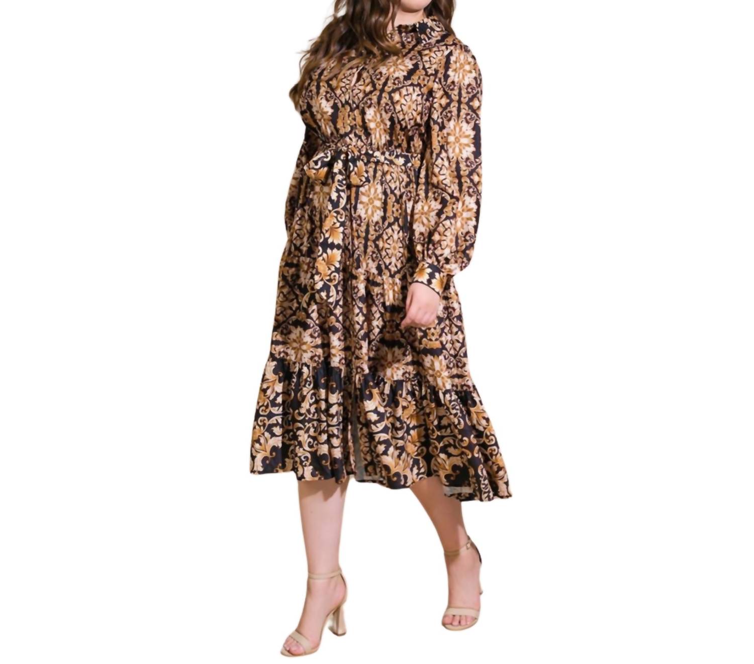 

Платье миди Celestial Beauty с узором в черном цвете FLYING TOMATO