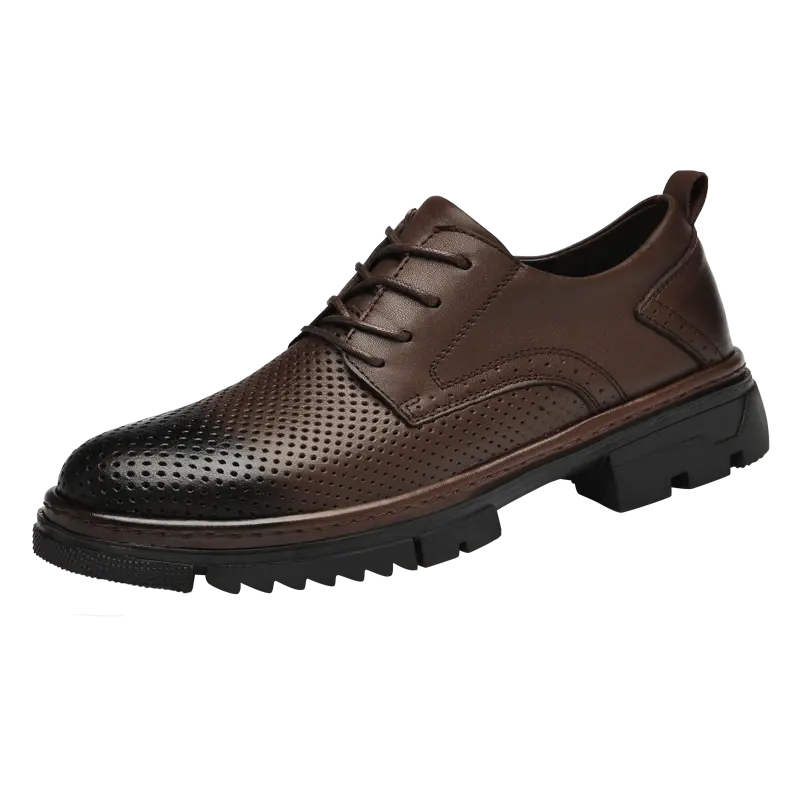 

BOLE Повседневные кожаные туфли мужские коричневые с перфорацией, цвет Brown Cut-Out