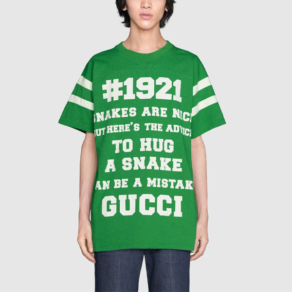 Футболка ss21 1921 series to hug a snake alphabet printing short sleeve green Gucci, зеленый — фото 4