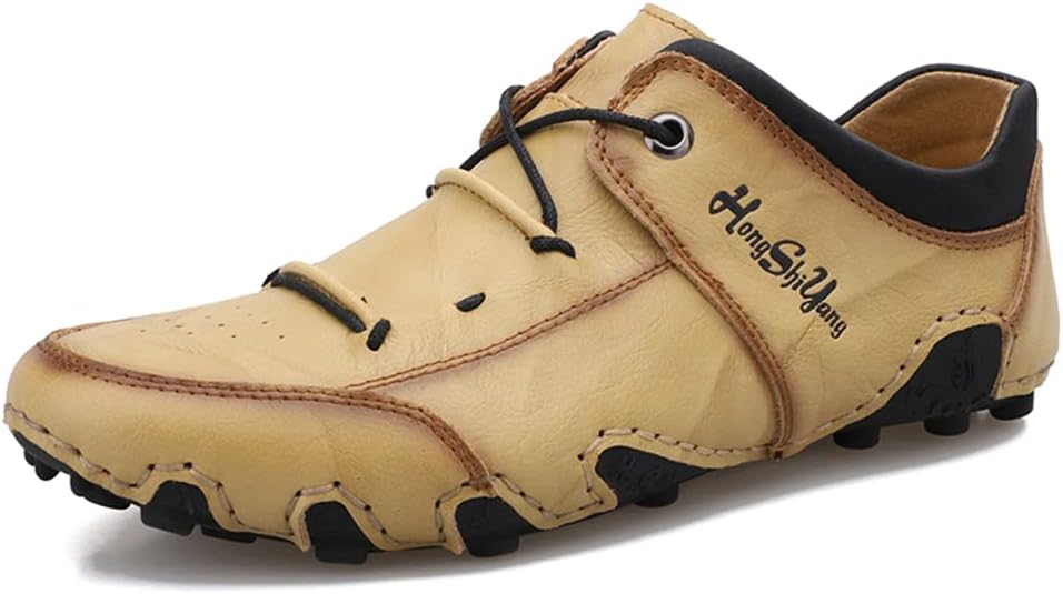 

Мужские повседневные кожаные лоферы с удобной посадкой, и прогулок, лодочные, с пряжкой, ручной работы, на плоской подошве, туфли мужские на щиколотку с ручной прострочкой, оксфорды для ходьбы, путешествий и активного отдыха Veslexth, желтый