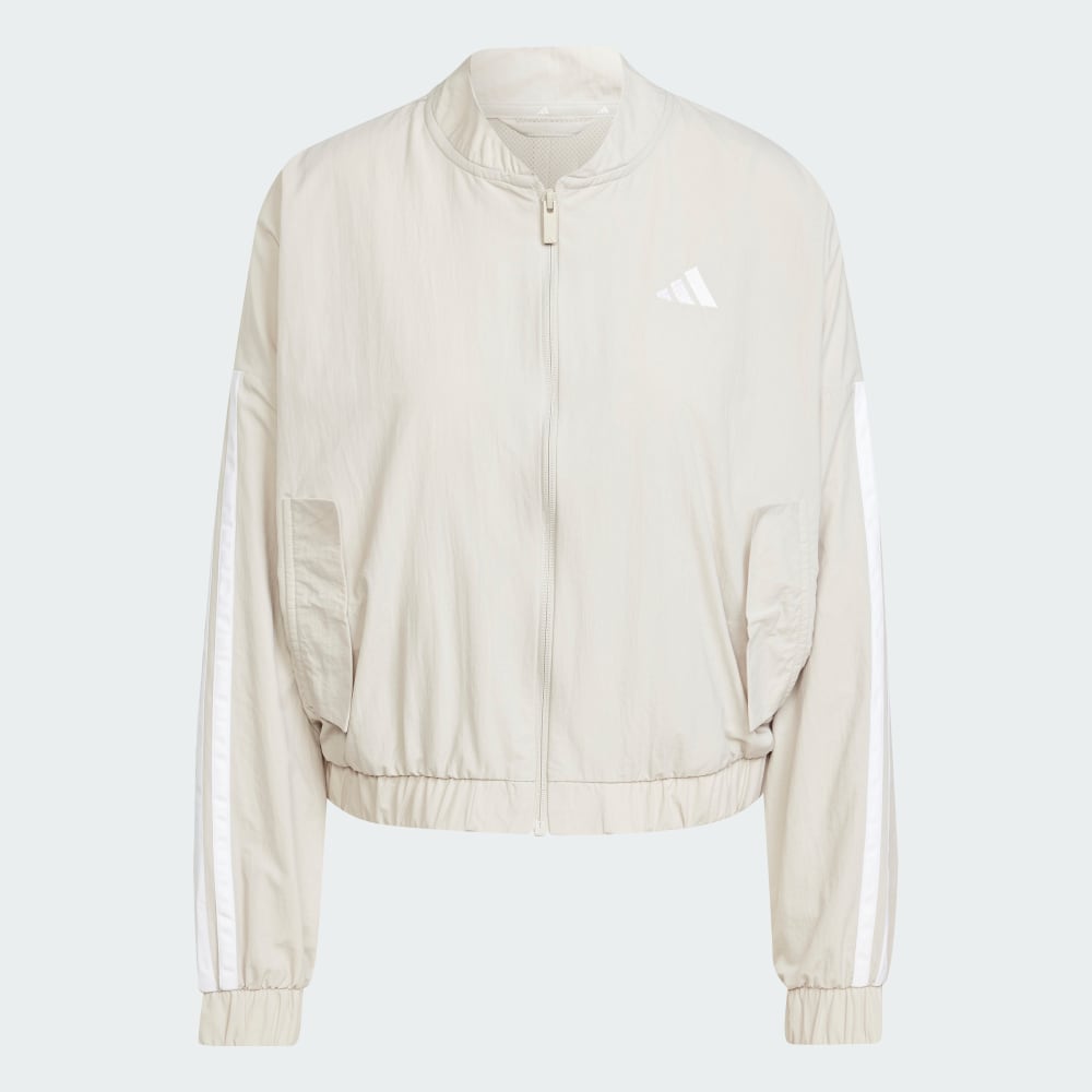 Бомбер Adidas Essentials 3-Stripes Lifestyle Woven Bomber Jacket, цвет Beige/White — фото 4