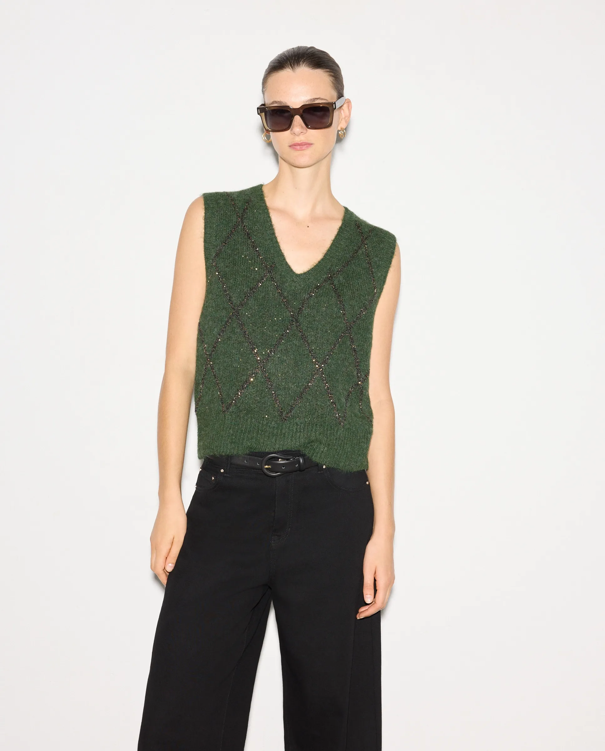 

Женский жилет с ромбовидными пайетками Woman El Corte Inglés, темно-зеленый