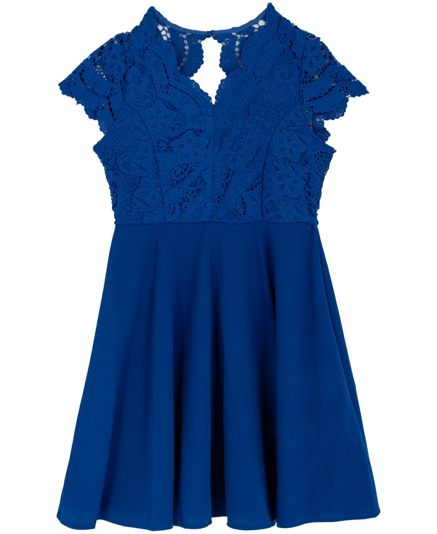 

Платье-трапеция с короткими рукавами из кружева и непромокаемого крепа для девочек 7-16 лет Rare Editions, Royal Blue