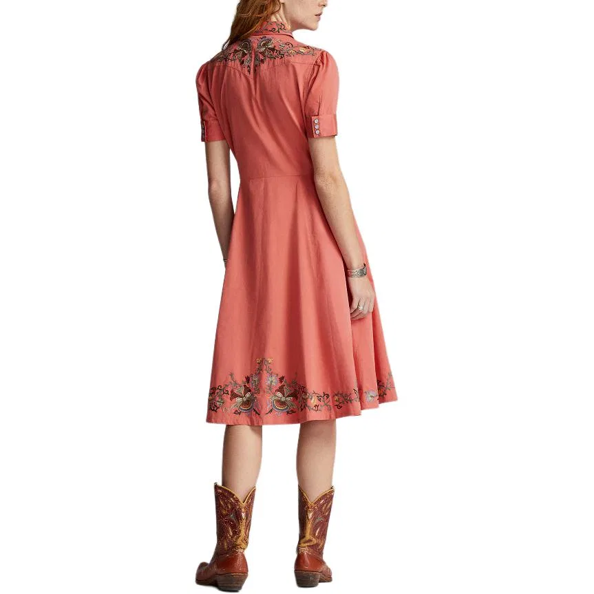 Платье-рубашка Ralph Lauren Rrl с цветочной вышивкой Polo Ralph Lauren, Coral — фото 4
