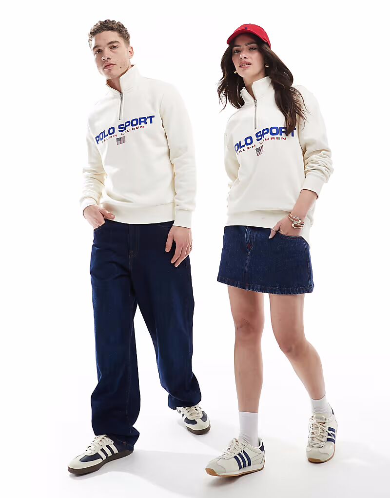 

Polo Ralph Lauren - Sport Capsule - Унисекс - Толстовка кремового цвета с большим логотипом-флажком на груди и полумолнией