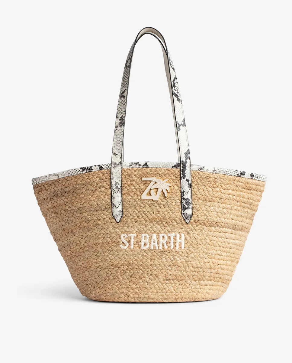 

Плетеная сумка-корзина из джута с вышивкой Zadig & Voltaire, белый