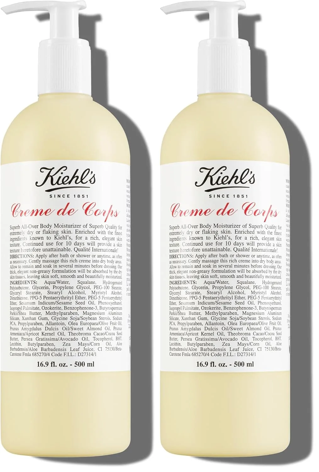 Kiehl's Creme de Corps - насыщенный, роскошный лосьон для тела с маслом какао и маслом ши для быстрого увлажнения, делает кожу мягкой и гладкой, подходит для всех типов кожи. 500 мл (2 шт.)