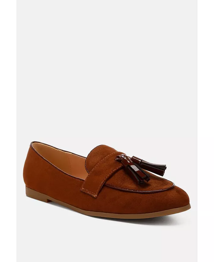 Фольклорные лоферы с кисточками из микро-замши Rag & Co, коричневый — фото 2