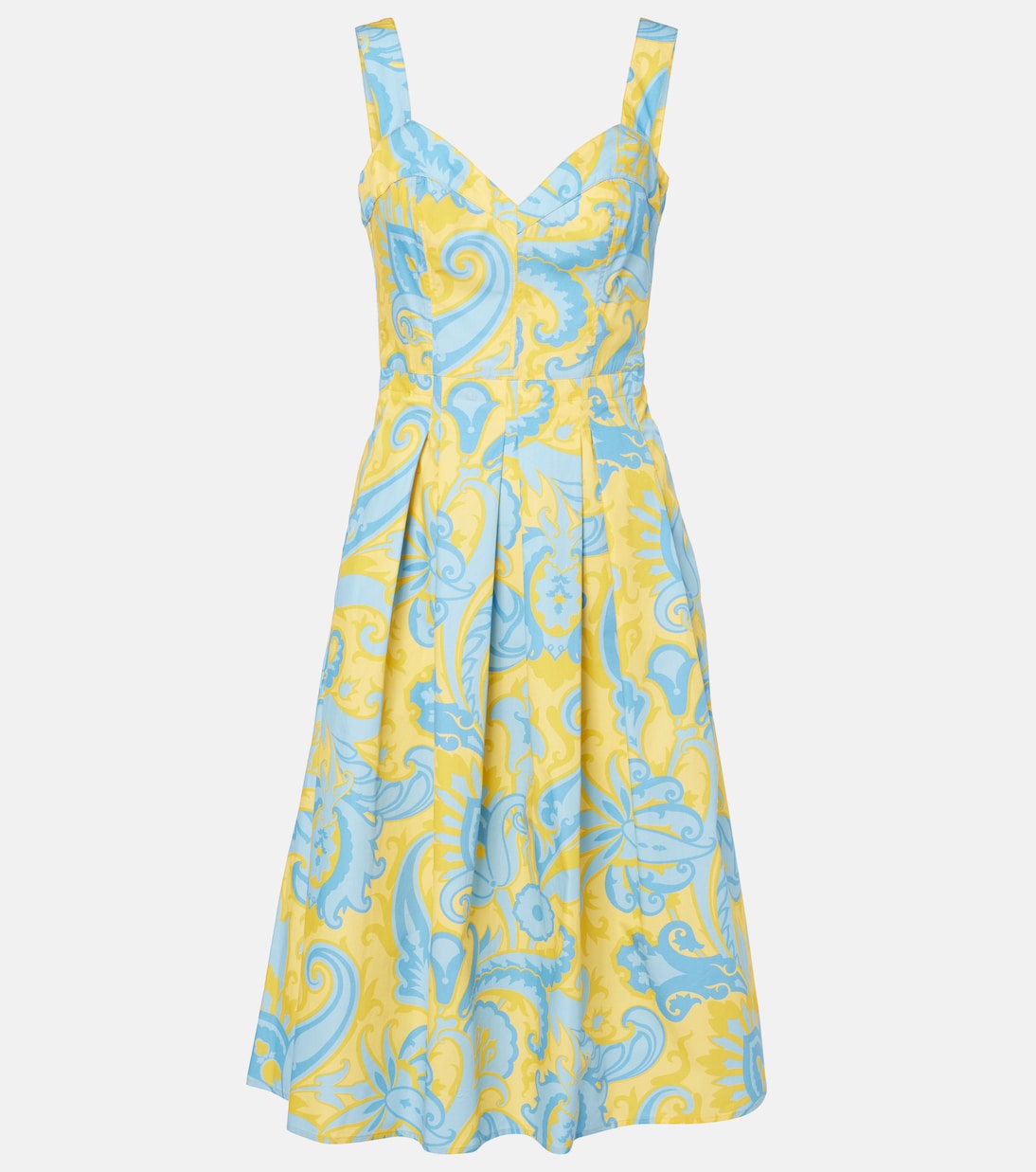 

Платье миди из хлопка с плиссировкой и узором пейсли Etro, Print On Yellow Base