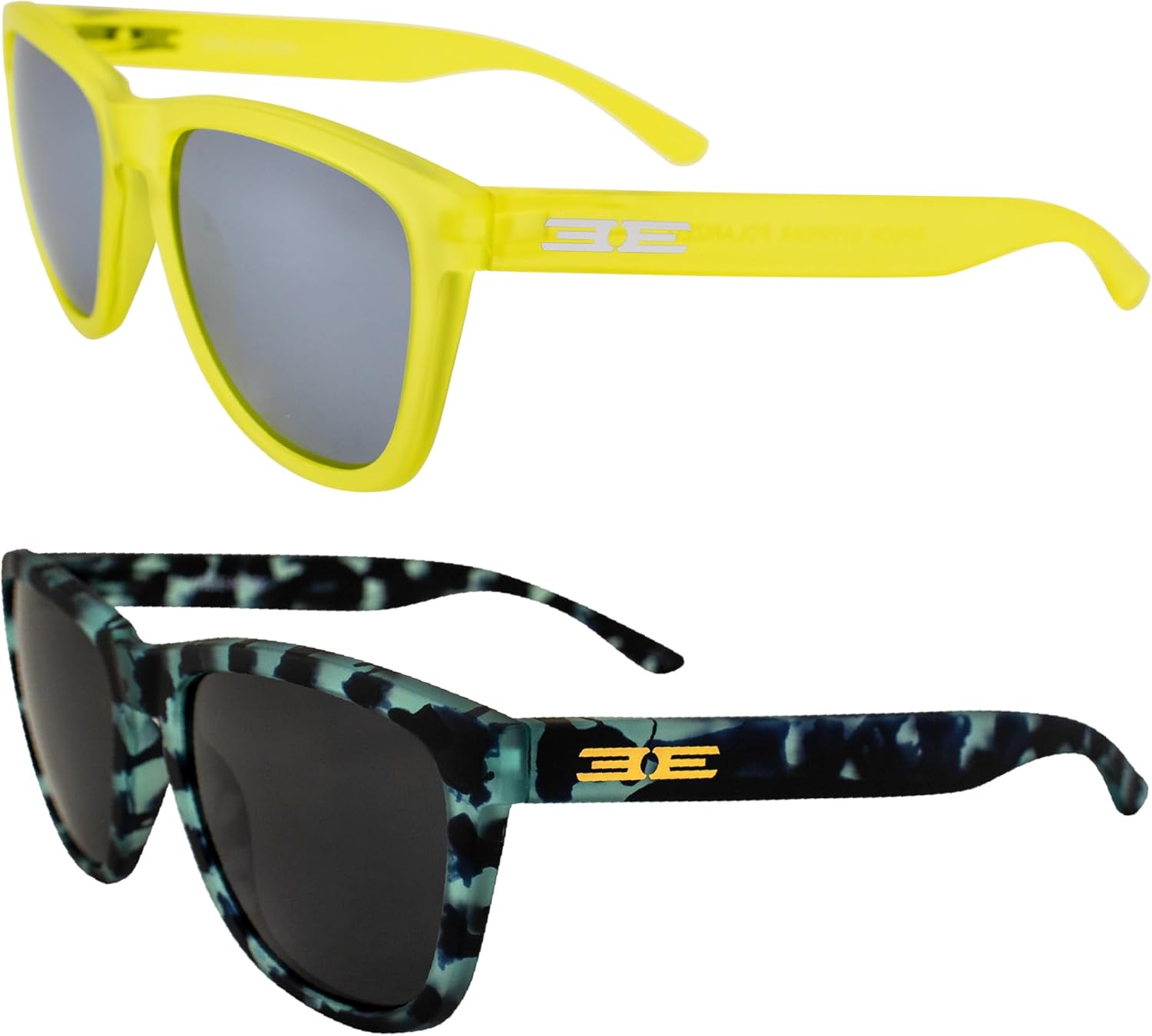 

Солнцезащитные очки Epoch Eyewear Vibe с поляризацией, женские и мужские, 2 пары: неоново-желтые с серебристыми зеркальными линзами и синие полупрозрачные с дымчатыми зеркальными линзами, Yellow-silver/Demi-smoke