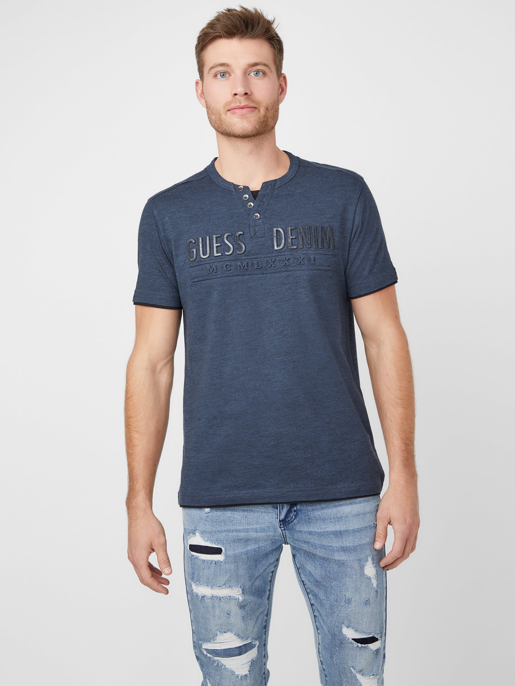 

Футболка Edgar Marled Henley Guess Factory, цвет officer blue mulit