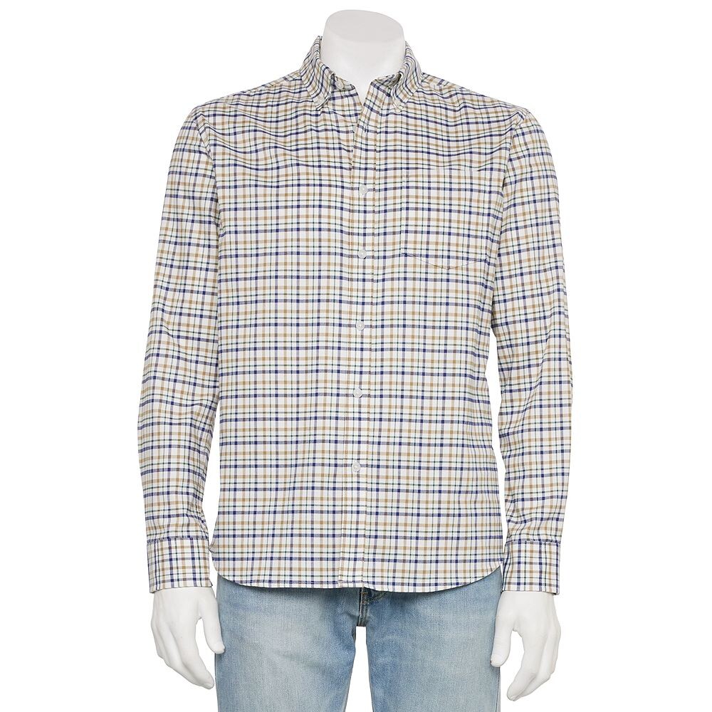 

Мужская рубашка на пуговицах Sonoma Goods For Life идеальной длины, цвет Ivory Navy