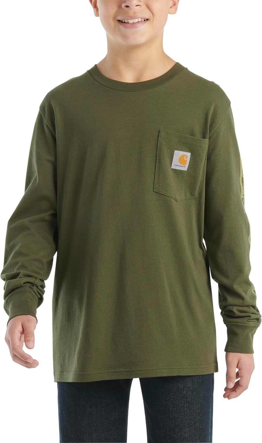 

Carhartt мальчиковая футболка с длинным рукавом, логотипом на рукаве и карманом, Dark Olive Green, Зеленый, Carhartt мальчиковая футболка с длинным рукавом, логотипом на рукаве и карманом, Dark Olive Green