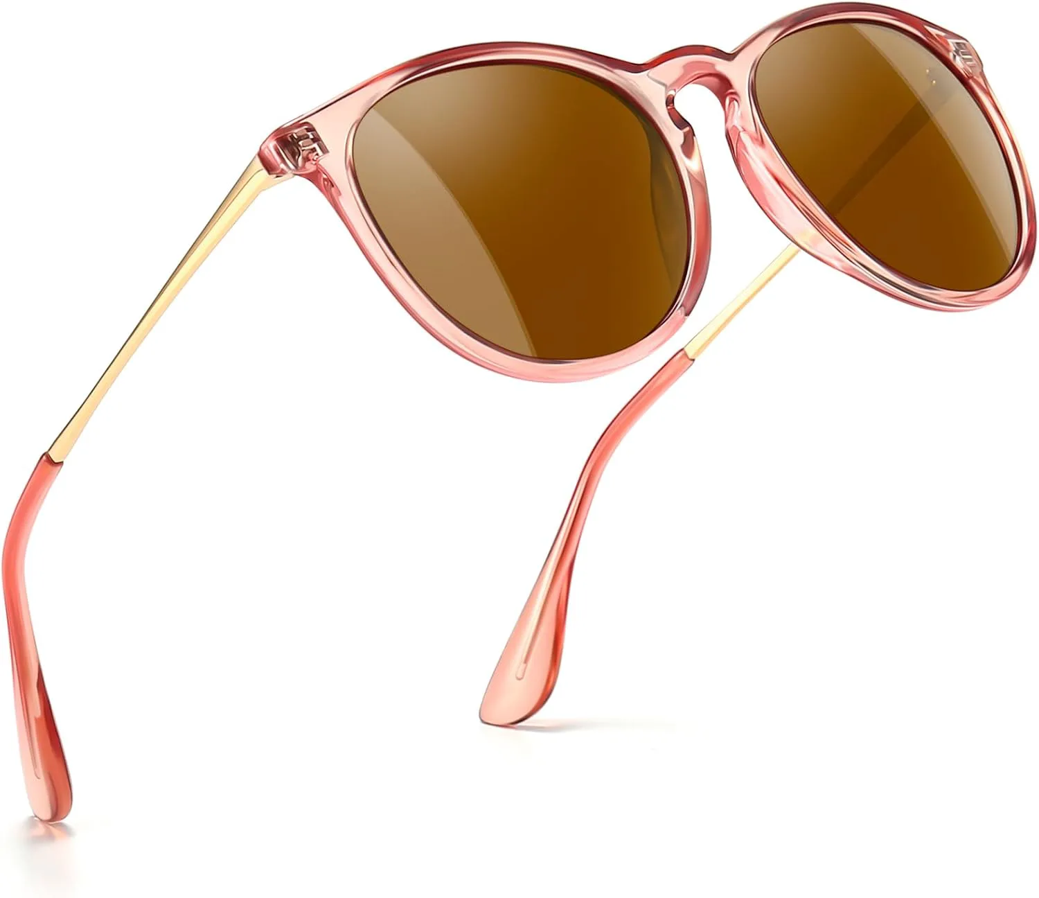 

Винтажные круглые поляризованные солнцезащитные очки для женщин и мужчин, защита от УФ-излучения UV400, классический ретро-стиль RayGaze, Brown Lens/Pink Frame