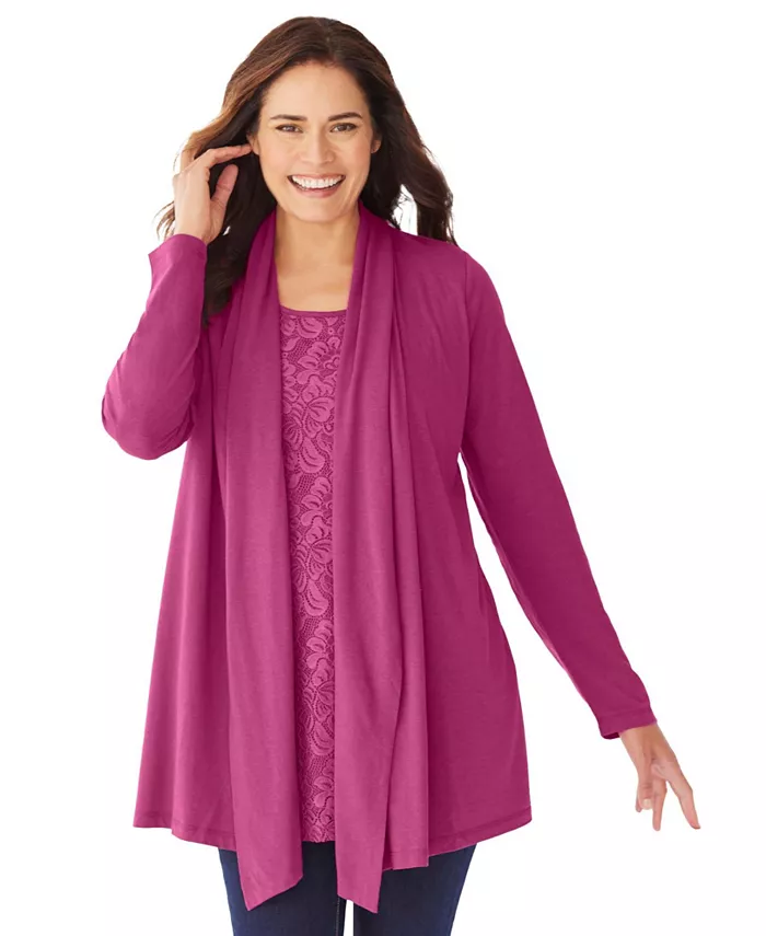 

Кардиган Plus Size Within 2-Fer и туника с кружевом Woman Within, розовый