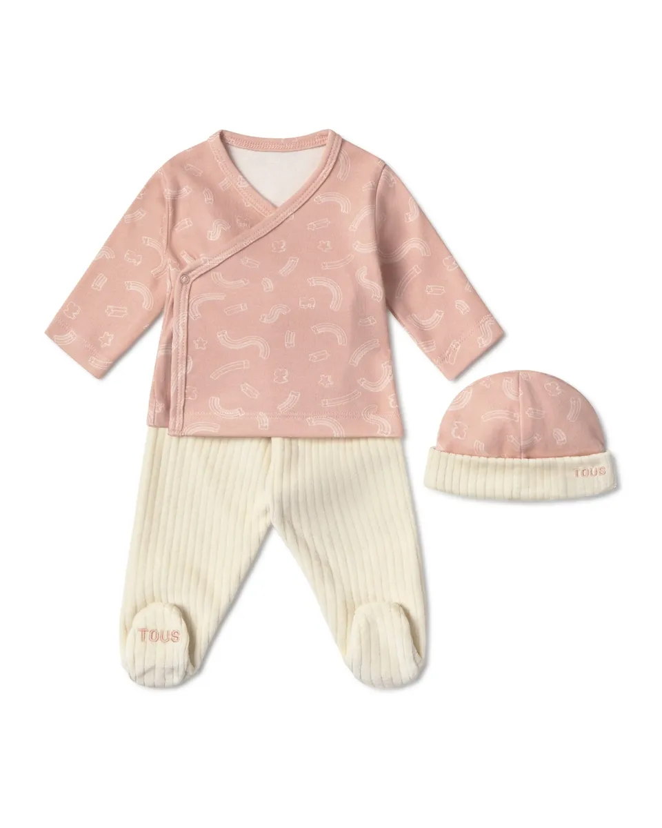 

Набор для новорожденного из хлопка с принтом и ребристой теплой распашонкой Tous, розовый/белый