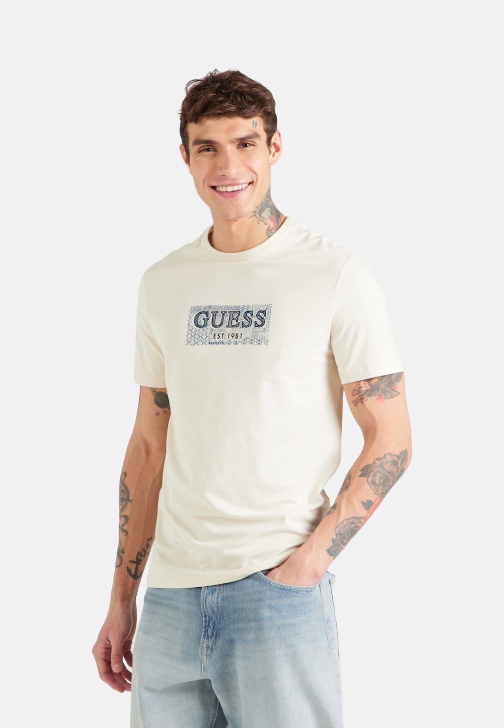 

Футболка с принтом SS CN BOX Guess, бежевый