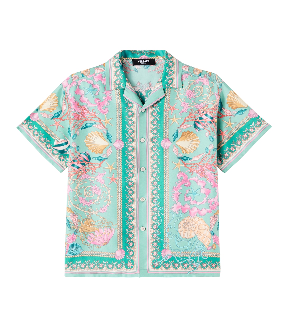 

Рубашка из шелкового твила Underwater Barocco Versace Kids, Sea Green + Multicolor